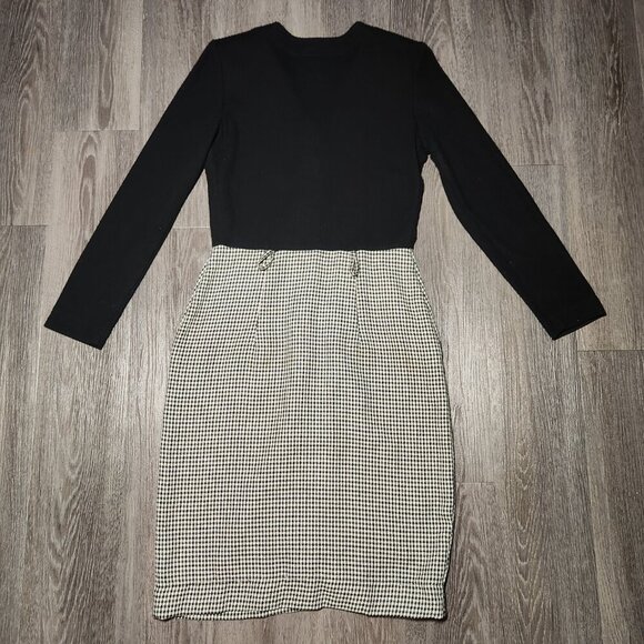 Vintage 90s officecore elegant black & grey houndstooth teacher secretary dress - Picture 7 of 14